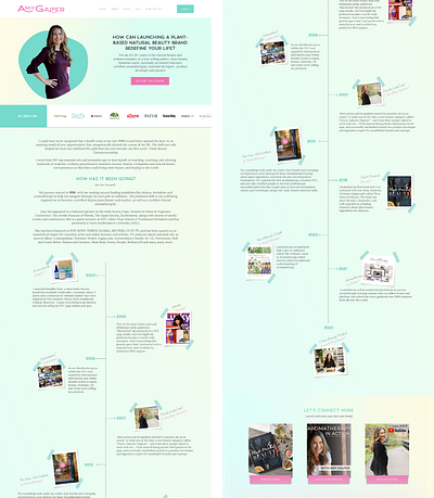 Ui design of a About page with creative Timeline about about us author branding clean coach design figma graphic design green illustration logo mockup modern photoshop timeline ui vector wireframe writer