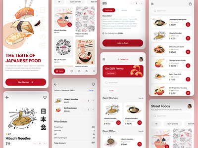 Japanese Food Application Interfaces app illustration typography ui ux