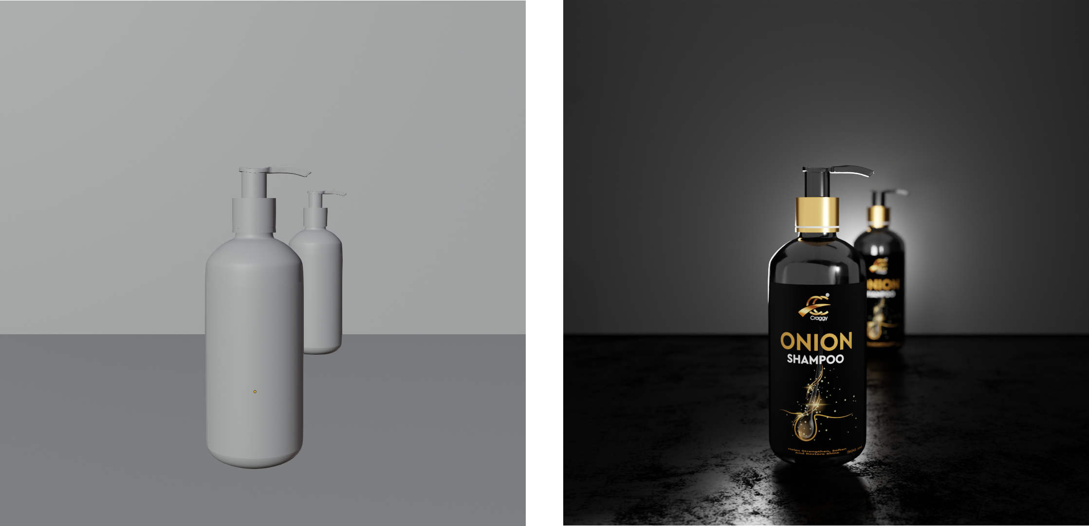 Product Visualization - 3D Modelling and Realistic 3D render 3d 3d model black blender bottle branding cosmetic design graphic design high definetion mockup model onion realistic render shampoo spotlight vector