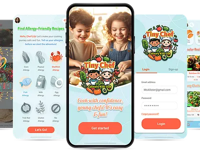 Tiny Chef App Design accessibility branding childfriendly cookingapp creativecoding gamification graphic design kitcheninspiration liatshomrat logo prototype design prototyping ui uidesign ux vibrantdesign