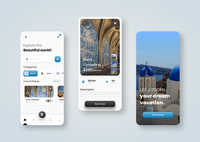 Travel app app beginner blue blue theme daily ui dailyui design figma mobile mobile ui travel app ui