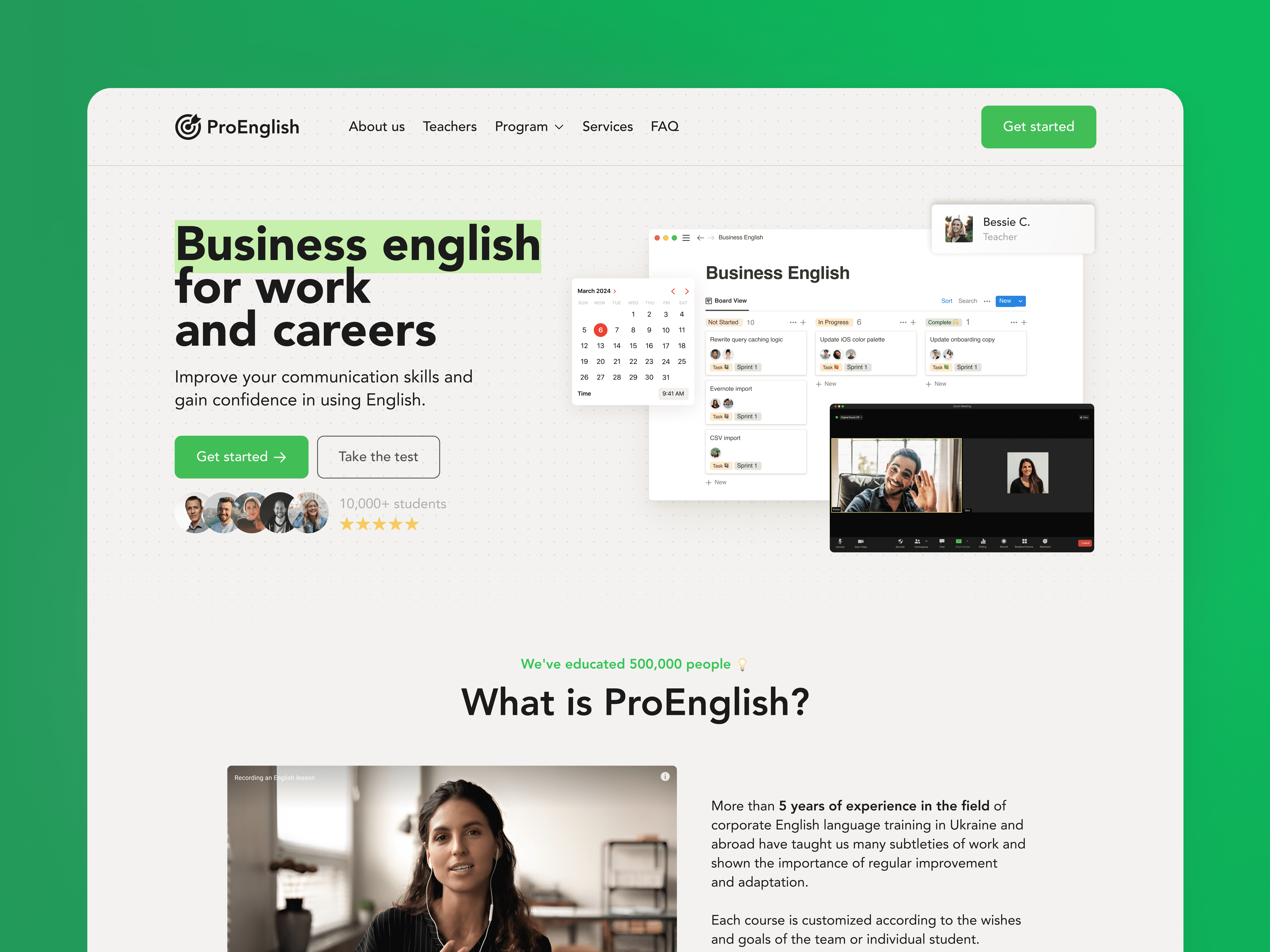 Business English School ProEnglish | UX/UI landing page design landing page ui user experience ux uxui web design webflow