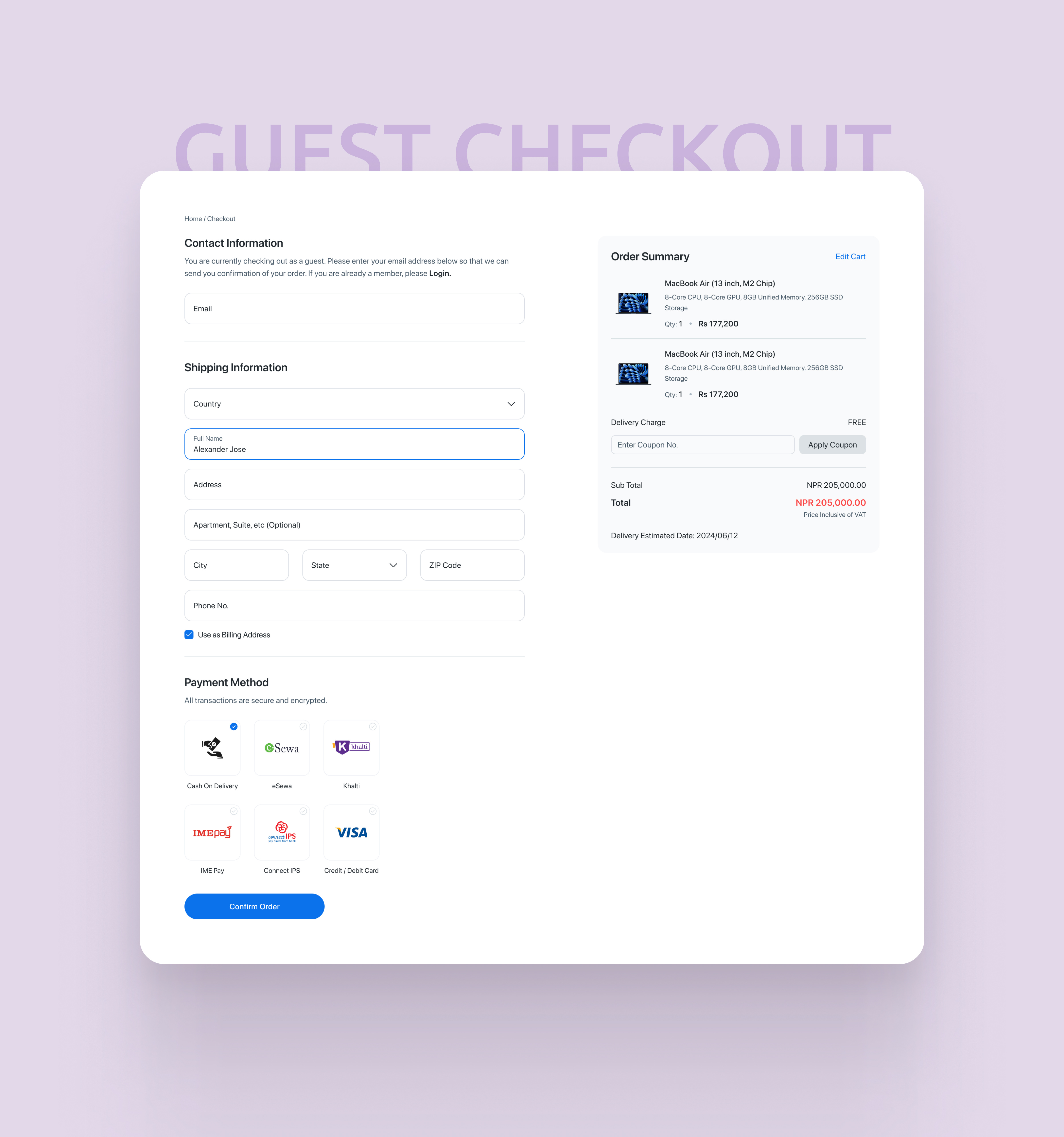 eCommerce Guest Checkout Page checkout page ui ecommerce ecommerce checkout guest checkout ui