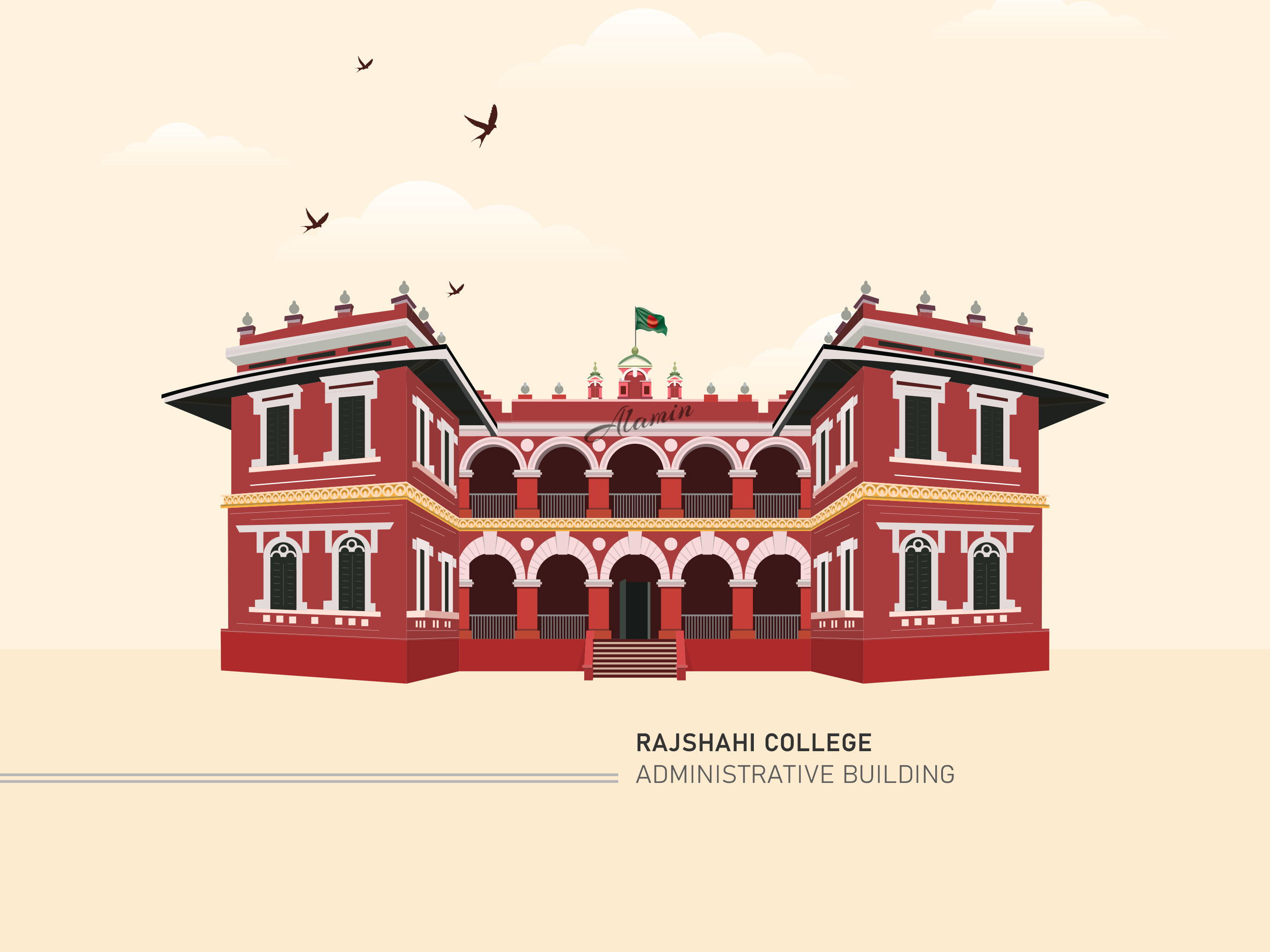 Rajshahi College Illustration architecture arctecture college illustration rajshahi rajshahi city rajshahi college vector vector art vintage illustration