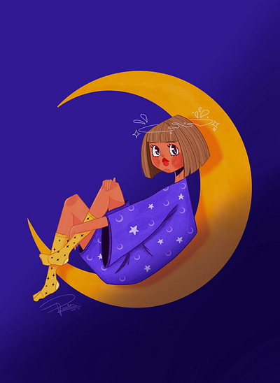 Moon Girl 2d character creation childrens illustration colorful dreamy illustration inspiration sketch