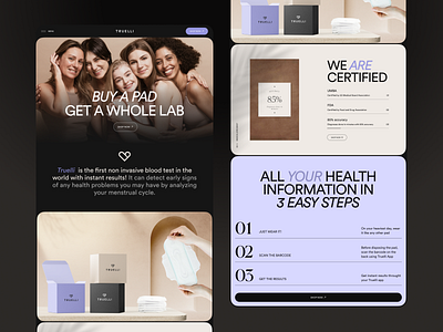 Truelli. Promo Website. Style Exploration beauty bodypositive design fashion health landing menstrual pad pads page promo scan scanner smart steps test typography ui ux women