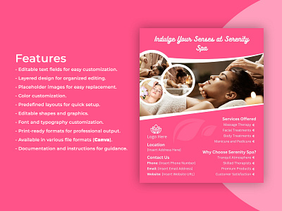 Spa Flyer clean flyer colorful flyer customizable flyer editable flyer social media flyer social media post spa flyer