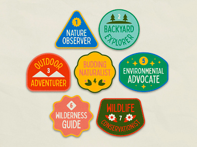 Nature Badges adventure badge badges design explore font handmade illustration kickstarter lettering nature outdoor patch texture type typography wild things wilderness