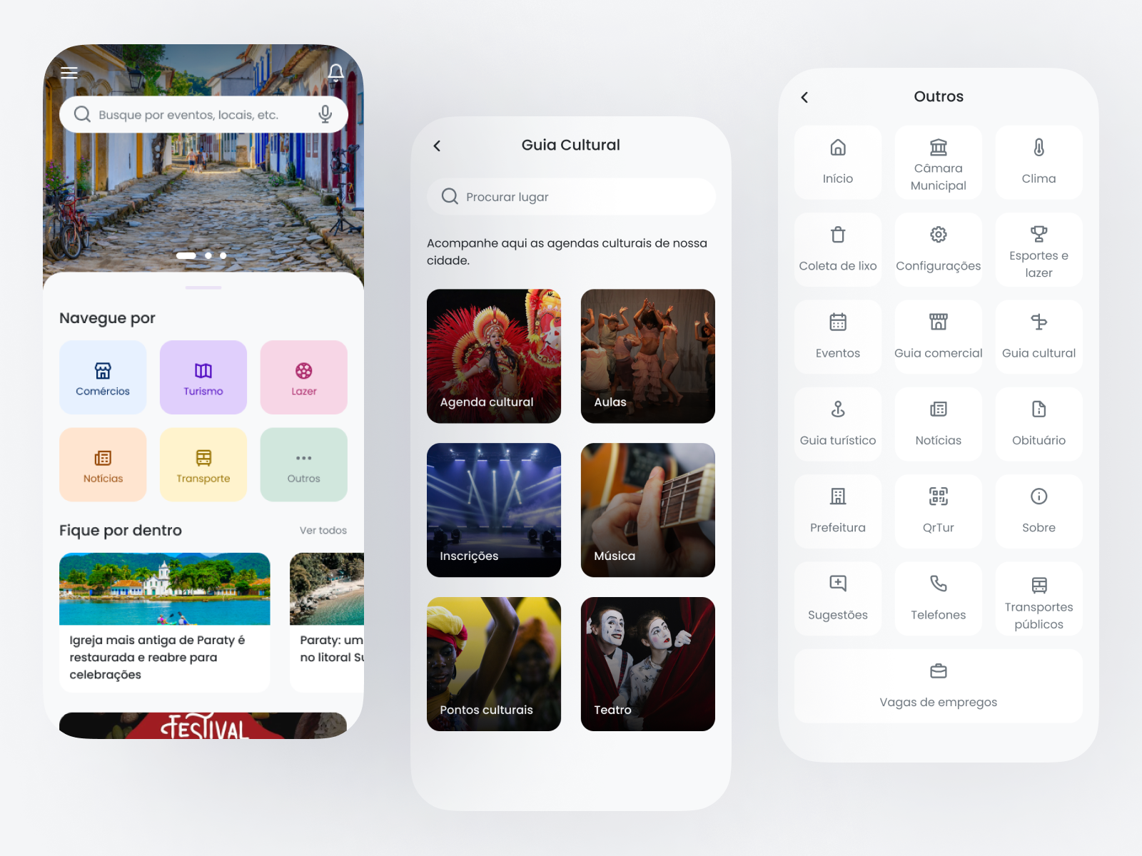 Prefeitura de Paraty app mobile ui