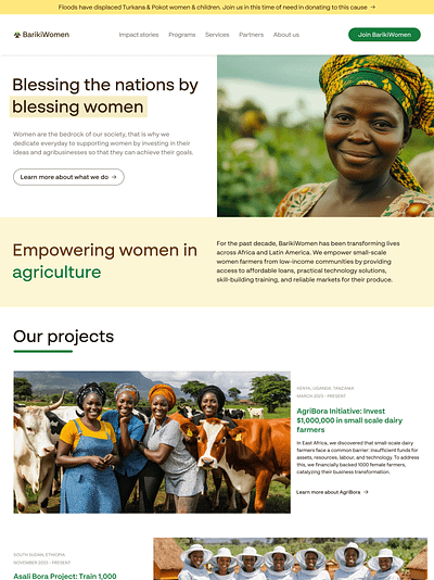 BarikiWomen Landing page agriculture design empowerment globalimpact landingpage socialimpact ui ux web women