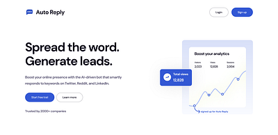 Auto Reply - Spread the word. Generate leads ai auto reply bot message design hero landing page product design ui
