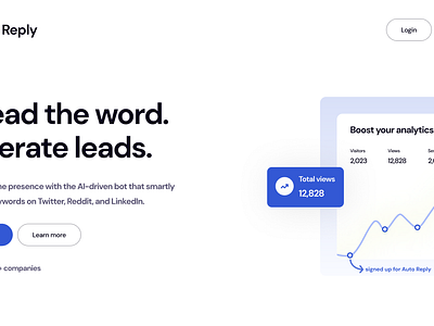 Auto Reply - Spread the word. Generate leads ai auto reply bot message design hero landing page product design ui