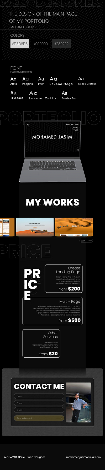 The design of the main page of my Portfolio - Mohamed Jasim graphic design web design website wordpress