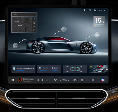 Car Dashboard Concept app concept automation branding car screen car ui cardashboard clean color dashboard design features flat design furutistic concept illustration interaction minimal minimalist smart features ui virtual reality