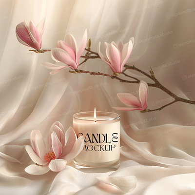 Magnolia Candle Mockup - Ai images ai ai generated ai images ai mockup candle mockup magnolia mockup mockups