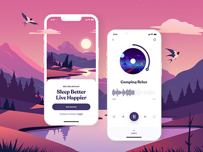Music Player App app design branding graphic design illustration landscape meditation app music app nature player app sleep app ui vector wellness app