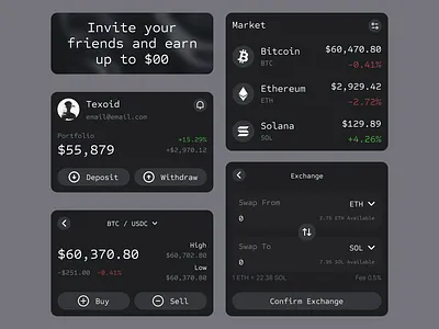Crypto App Components app design crypto crypto app design ui ui design