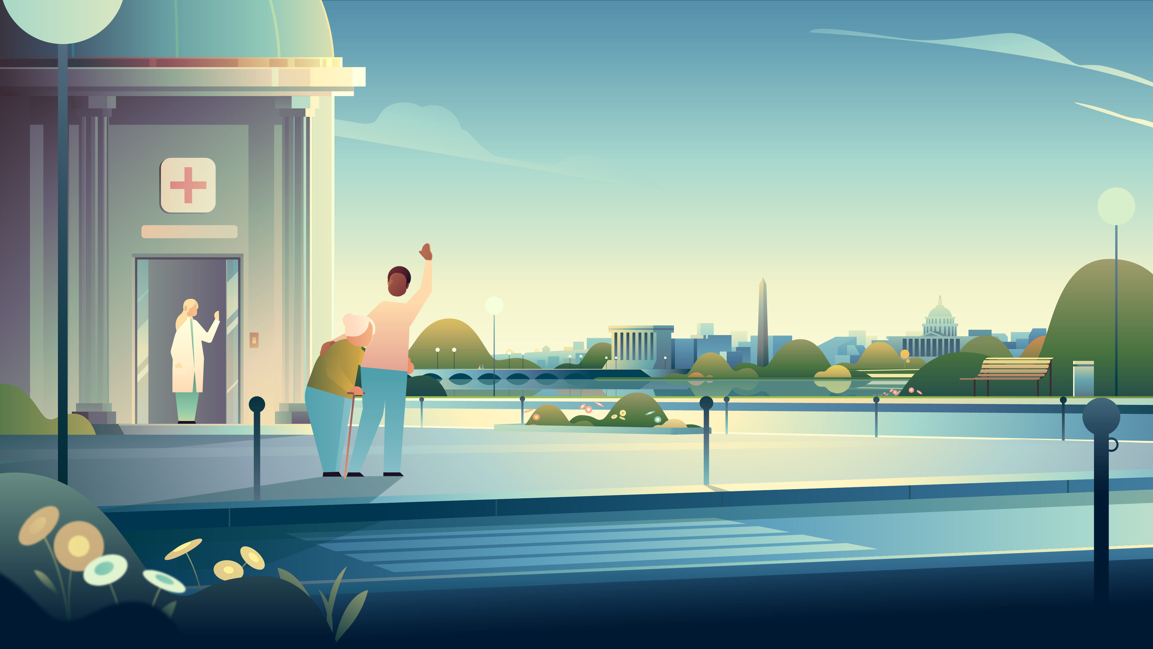 TIME - RedBorder x AARP: The Changing Roles of Caregiving Part 2 care caregiving change character city illustration landscape people social time vector