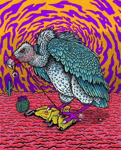 Carrion Crawler animals desert digital art drawing illustration poster art psychedelic psychedelic art true grit texture supply vultures