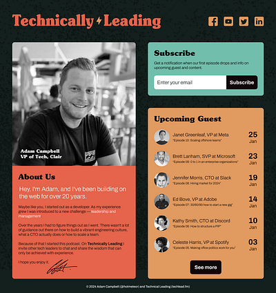 Technically Leading bento bento box black and white bolt branding engineers landing page lightning minimal podcast simple solenoid tech technology web website