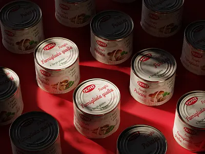 Pack Nova Funghi - Proposal 02a 3d blender can design funghi graphic design illustration illustrator indesign mushroom nova pack packaging photoshop red render tin