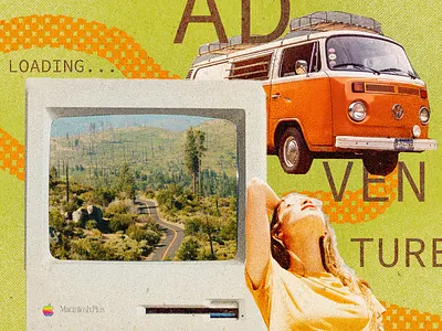 Retro Collage - Loading Adventure apple art collage collage design design graphic design green illustration inspiration nostalgic photo collage photoshop retro roadtrip vintage wagon wanderlust