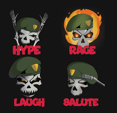 💀🎮 Introducing Skull Soldier Army Emotes - Ready for Battle! characterdesign digitalart discordemotes dribbbledesign emotes gamingdesign gamingemotes illustration streameremotes twitch emotes twitchemotes