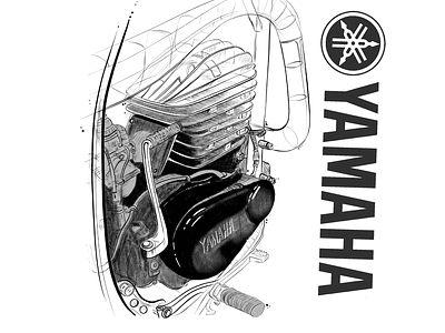 Yamaha motorcycle engine graphic design illustration sketching