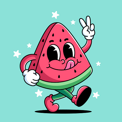 Cartoon Watermelon cartoon character colorful cute design fruit graphic design illustration retro summer watermelon