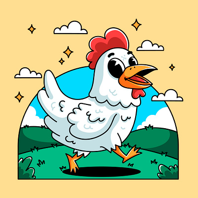 Cartoon Chicken animal cartoon character chicken colorful cute design farm graphic design hen illustration