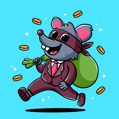 Cartoon Thief Rat animal cartoon character coin colorful crime cute design graphic design illustration money mouse rat thief