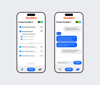 Cheddar 2 app chat design graphic design ios messenger redesign todolist