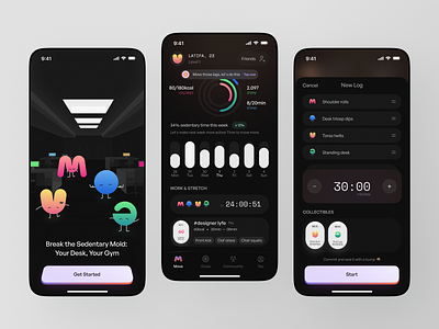 MOVE - Health and Fitness App app application badge badges clean design fitness fitness app health health app illustration mobile mobile app reward sedentary sedentary life stretch ui ux work