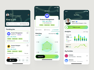 Job Seeker – Ultimate Job Search Companion application career growth career search design trends employment application job application job finder job hunting job market job search job seeker mobile networking platform product design radar chart resume builder skill graph skill set uiux design