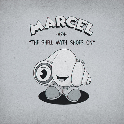 Marcel the Shell a24 cartoon halftone illustration rubber hose