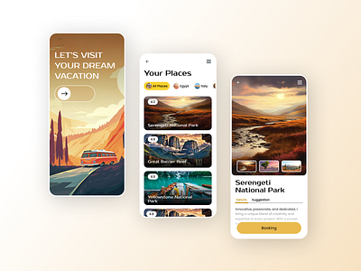 Travel Place Booking App Screen Design app branding design graphic design illustration landing page logo travel typography ui ux