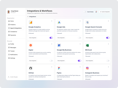 Integrations Page connections dashboard design discover integration page integrations landing page marketing product design saas web settings typography ui design uiux user interface user interface design ux design web app web design website