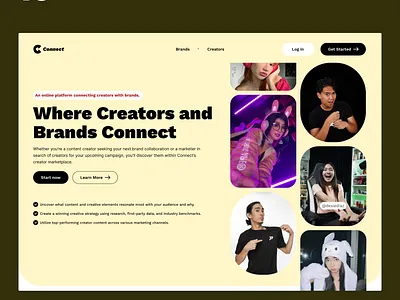 Connect brand connect content creator creator daily design figma graphic design hero section streamer ui ux webdesign webdesigner website websitedesign