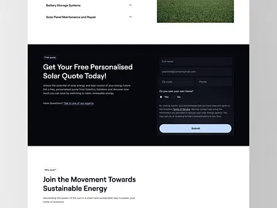 Contact Us Section - Solar Website Design clean contact form contact us design free quote minimal modern solar company solar websites ui web design website website sections