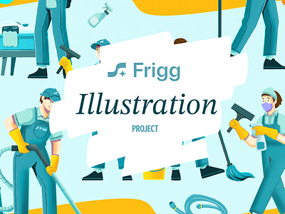 Frigg- Illustration project brush character cleaning design housecleaning illustration inovation procreate services tosca yellow