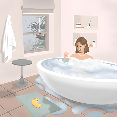 Bubble bath time🚿 bath bathroom bathub bubble design digital art digital illustration illustration procreate procreate dreams shampo shower showered skincare soap summer towel treatment