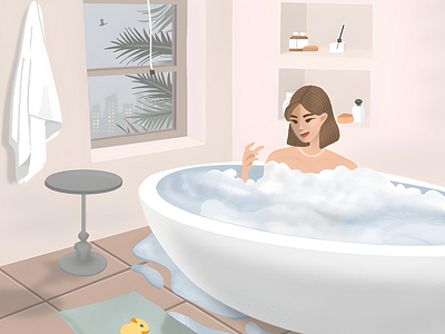 Bubble bath time🚿 bath bathroom bathub bubble design digital art digital illustration illustration procreate procreate dreams shampo shower showered skincare soap summer towel treatment