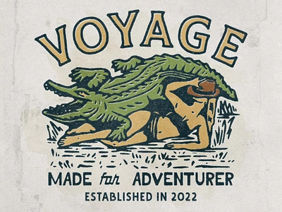 Voyage - Illustration for T-shirt adventure angonmangsa badge badges branding clothing brand crocodile design graphic design graphicdesign hand drawn illustration lockup logo merch merchandise outdoor tshirt vintage wild