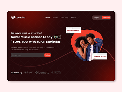 LANDING PAGE FOR AI REMINDER ai ar gradient herosection landing page love minimal partners red relationship simple ui ux