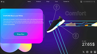 Shoes website landing page animation branding ui