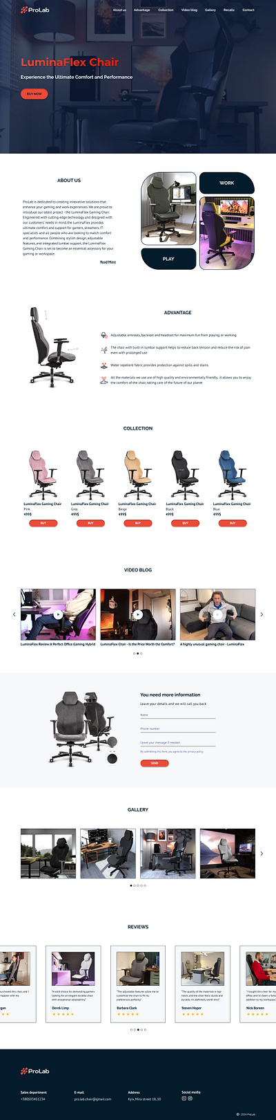 Landing for Gaming Chair chair landing ui web design