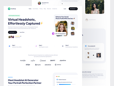 HeadSnap - Landing Page ai ai tools animation artificial intelligence b2c clean design headshot interface landing page minimalist modern profile saas saas landing page saas web design ui ux web website