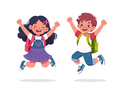 Happy students jumping illustration for kids