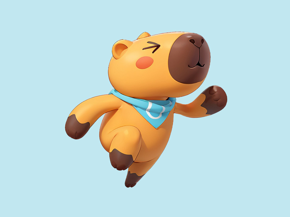 Capybara Mascot Illustration 3d animal capybara cartoon cute illustration pastel rendering scarf