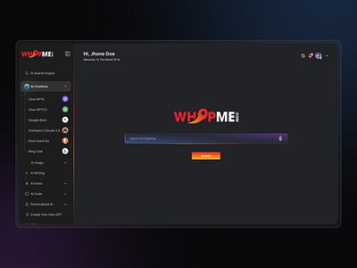 WhopMe - AI Chatbot (Concept) bingchat chatgpt3.5 chatgpt4 duckduckgo figma uidesign whopme